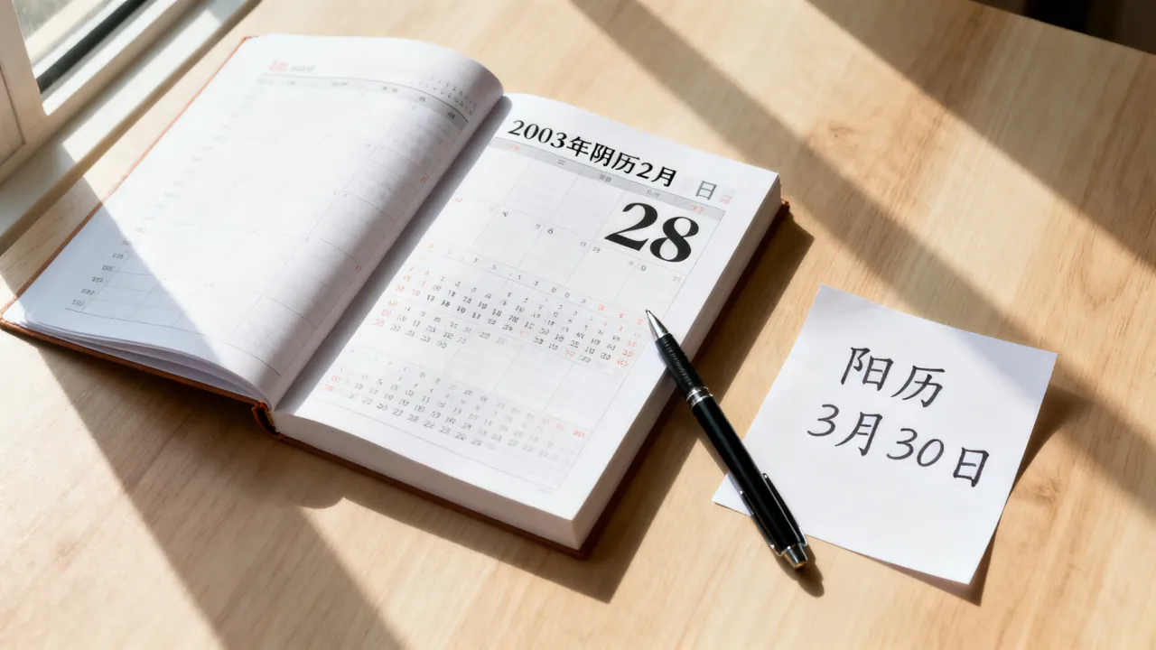 2003年阴历2月28是阳历几号，阴历2月28日的阳历日期是什么