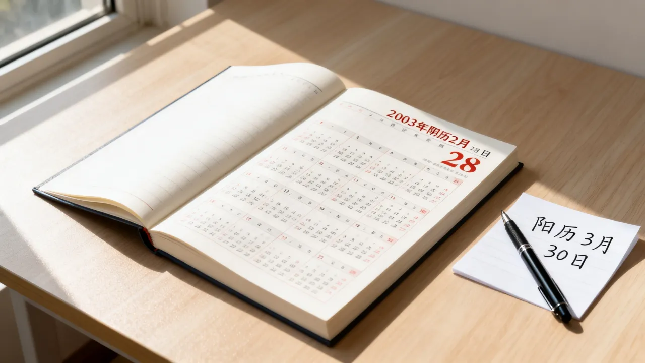 2003年阴历2月28是阳历几号，阴历2月28日的阳历日期是什么