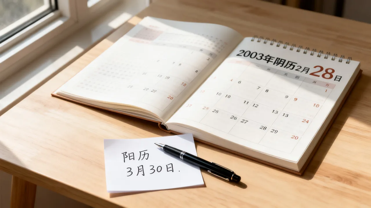 2003年阴历2月28是阳历几号，阴历2月28日的阳历日期是什么