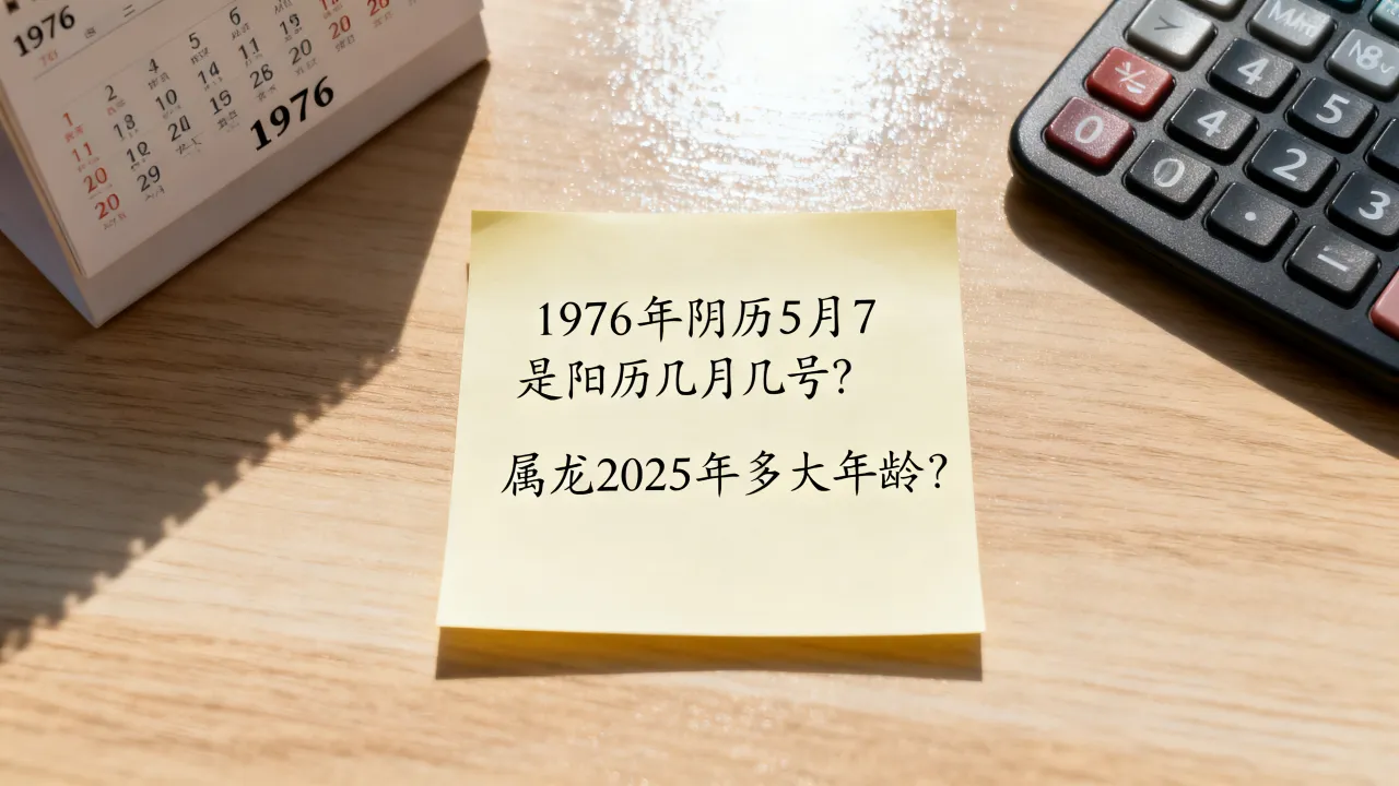 1976年阴历5月7是阳历几月几号？属龙2025年多大年龄？