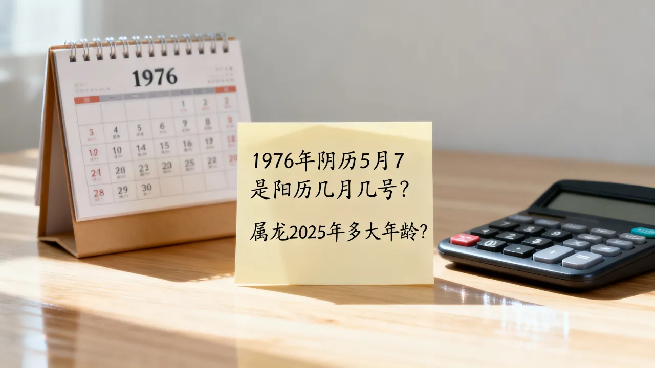 1976年阴历5月7是阳历几月几号？属龙2025年多大年龄？