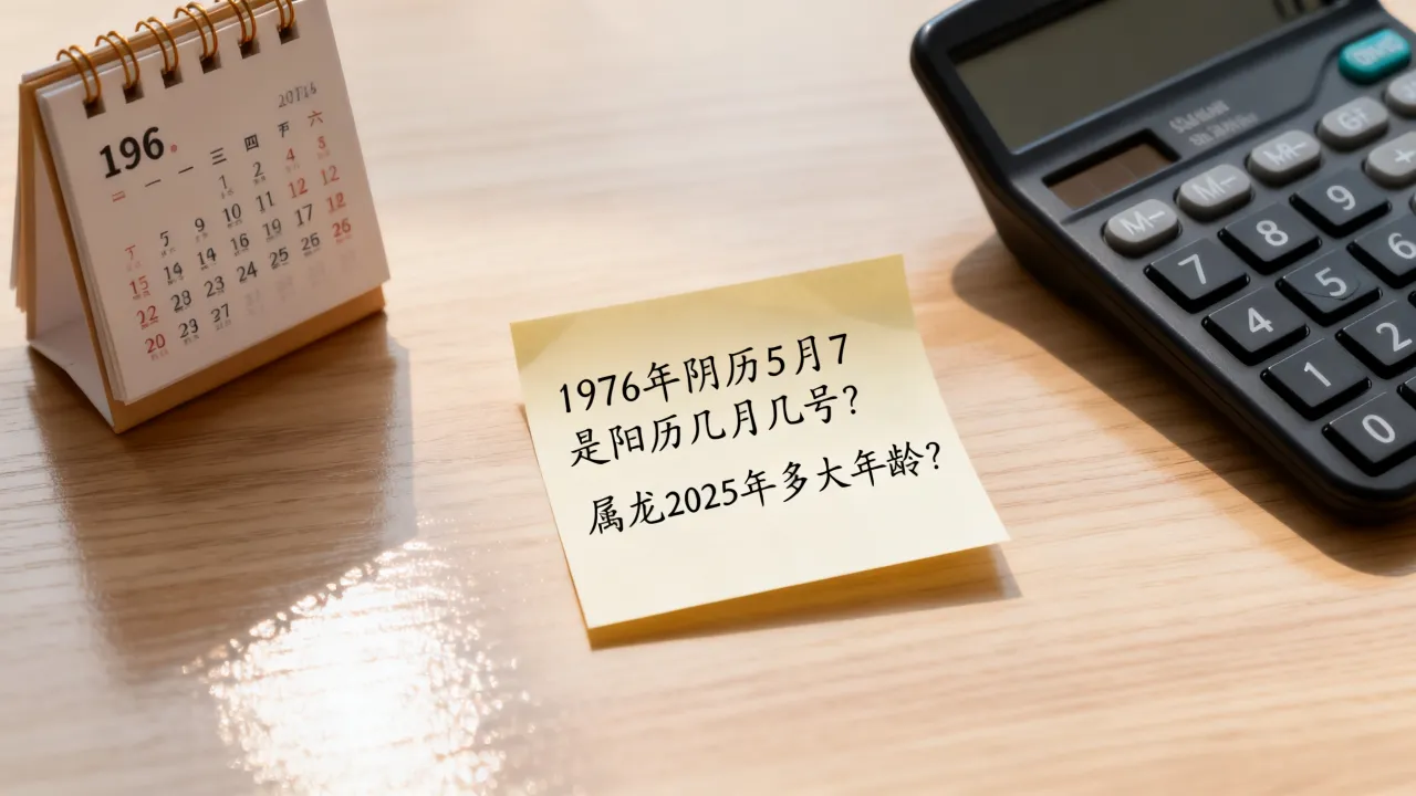 1976年阴历5月7是阳历几月几号？属龙2025年多大年龄？